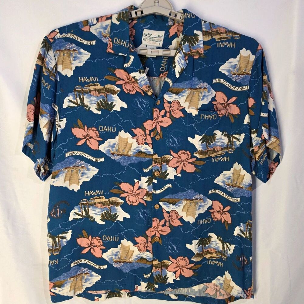 Vintage Diamond Head Sportswear Hawaiian Map Shirt Rayon Made in Hawaii Size L